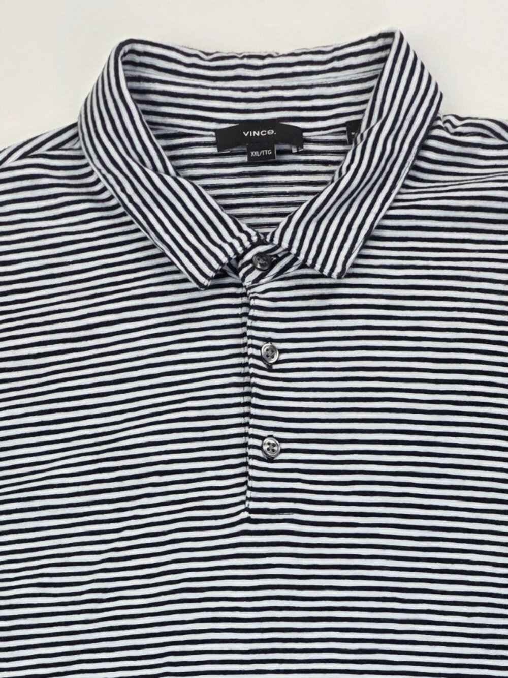 Vince Navy White Stripe Short Sleeve Mens Size 2XL Spread Collar Cotton Polo